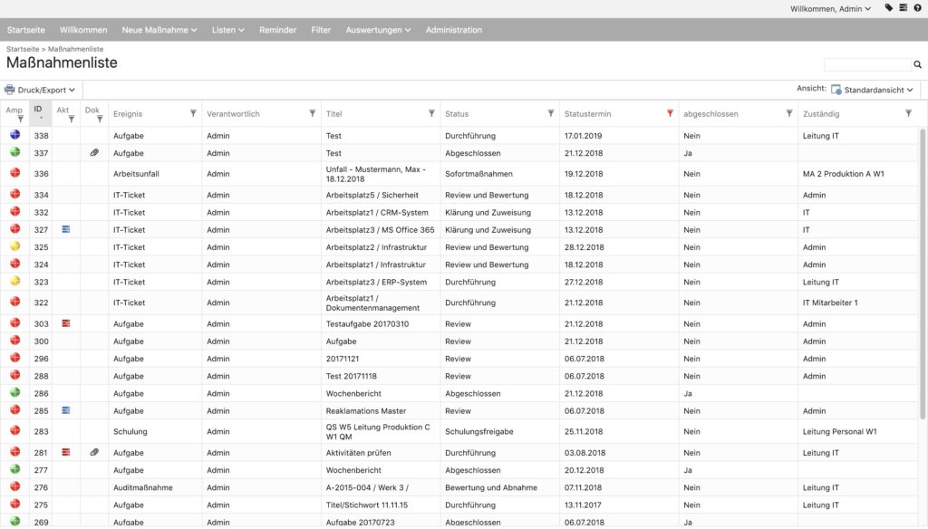 Im Maßnahmenmanagement werden zahlreiche Listen bearbeitet. Individuelle Filterkriterien sind hierbei von großem Wert.