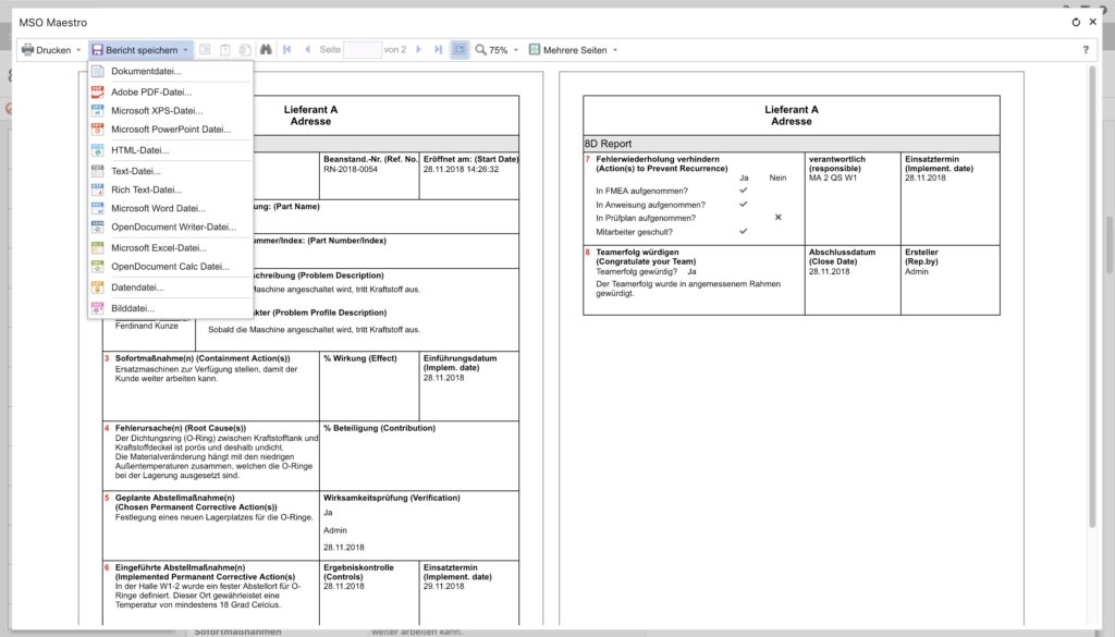 Das Maßnahmenmanagement von MSO liefert eigens definierte Formulare, mit denen User alle Informationen aus einer Maßnahme direkt in einem Datenblatt speichern können.